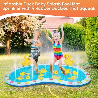 KOVOT Inflatable Duck Baby Splash Pool Mat Sprinkler with 4 Rubber Duckies That Squeak 54 inch Image 2