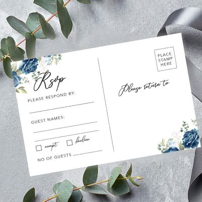 Koyal Wholesale 56-Pk RSVP Postcards for Wedding Dusty Blue Roses Cardstock Response Reply Cards, "4 x 6" Image 1