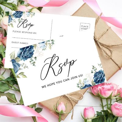 Koyal Wholesale 56-Pk RSVP Postcards for Wedding Dusty Blue Roses Cardstock Response Reply Cards, "4 x 6" Image 2