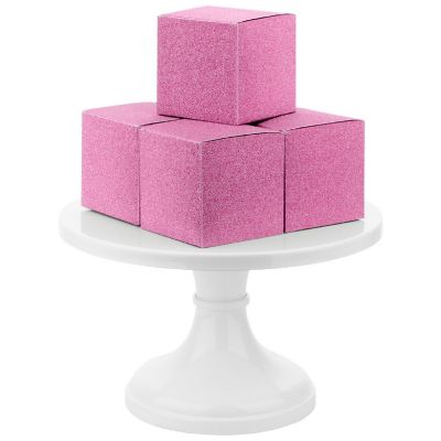 Koyal Wholesale Blush Pink  Glitter Gift Favor Tuck Boxes, 3" Cube Favor Box, Bulk 50-Pack, Party Favor Gift Box Image 1