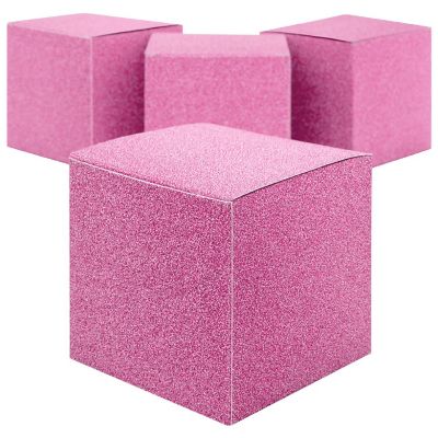 Koyal Wholesale Blush Pink  Glitter Gift Favor Tuck Boxes, 3" Cube Favor Box, Bulk 50-Pack, Party Favor Gift Box Image 2