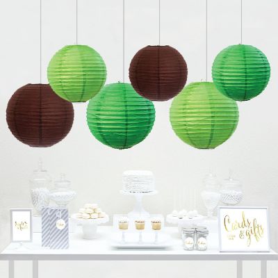 Koyal Wholesale Brown, Kiwi Green, Emerald Green Hanging Paper Lanterns Decorative Kit, 6-Pack with Free Gifts Party Sign Image 2