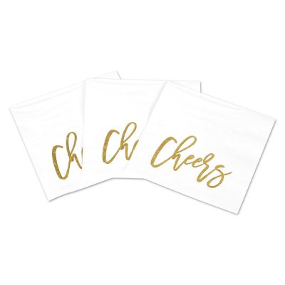 Koyal Wholesale Cheers, Funny Quotes Cocktail Napkins, Gold Foil, Bulk 50 Pack Count 3 Ply Napkins Image 1