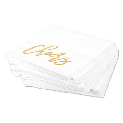 Koyal Wholesale Cheers, Funny Quotes Cocktail Napkins, Gold Foil, Bulk 50 Pack Count 3 Ply Napkins Image 2