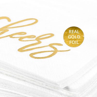 Koyal Wholesale Cheers, Funny Quotes Cocktail Napkins, Gold Foil, Bulk 50 Pack Count 3 Ply Napkins Image 3