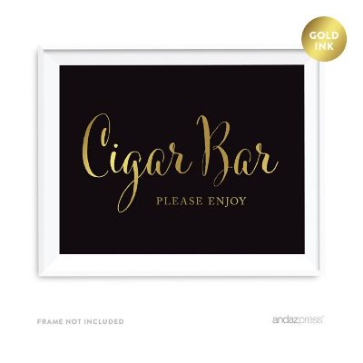 Koyal Wholesale Cigar Bar Please Enjoy Black and Metallic Gold Wedding Signs Image 1