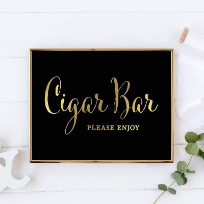 Koyal Wholesale Cigar Bar Please Enjoy Black and Metallic Gold Wedding Signs Image 1