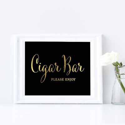 Koyal Wholesale Cigar Bar Please Enjoy Black and Metallic Gold Wedding Signs Image 2