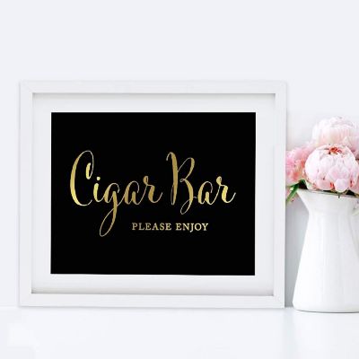 Koyal Wholesale Cigar Bar Please Enjoy Black and Metallic Gold Wedding Signs Image 3