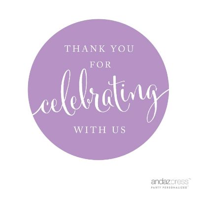 Koyal Wholesale Circle Label Stickers, Thank You For Celebrating With Us, Lavender, 40-Pack Image 1