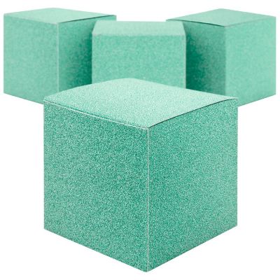 Koyal Wholesale Diamond Blue  Glitter Gift Favor Tuck Boxes, 3" Cube Favor Box, Bulk 50-Pack, Party Favor Gift Box Image 2