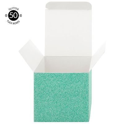 Koyal Wholesale Diamond Blue  Glitter Gift Favor Tuck Boxes, 3" Cube Favor Box, Bulk 50-Pack, Party Favor Gift Box Image 3