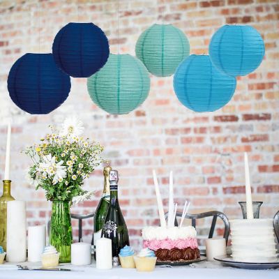 Koyal Wholesale Diamond Blue, Turqouise, Navy Blue Hanging Paper Lanterns Decorative Kit, 6-Pack with Free Party Sign Image 1