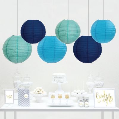 Koyal Wholesale Diamond Blue, Turqouise, Navy Blue Hanging Paper Lanterns Decorative Kit, 6-Pack with Free Party Sign Image 2