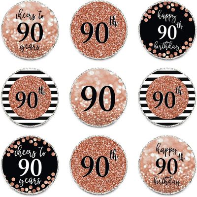 Koyal Wholesale Glitzy Rose Gold Chocolate Drop Labels, Cheers to 90, 240-Pk Image 1