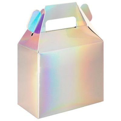 Koyal Wholesale  Iridescent Gable Party Favor Boxes, 4.75 inch, 36 Pack Set, Modern Holographic Silver Foil Party Favor Box Image 1