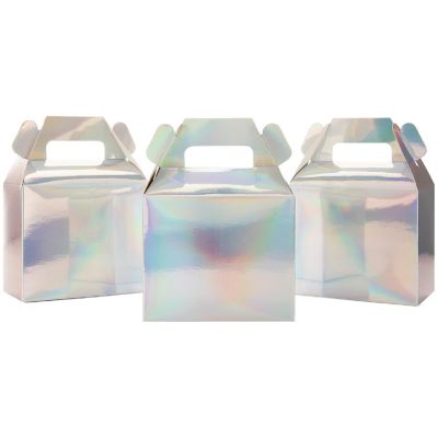 Koyal Wholesale  Iridescent Gable Party Favor Boxes, 4.75 inch, 36 Pack Set, Modern Holographic Silver Foil Party Favor Box Image 2