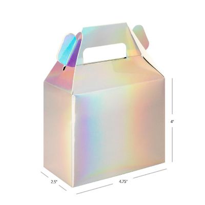 Koyal Wholesale  Iridescent Gable Party Favor Boxes, 4.75 inch, 36 Pack Set, Modern Holographic Silver Foil Party Favor Box Image 3