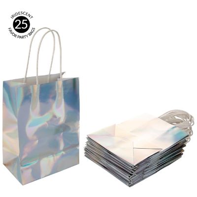 Koyal Wholesale Iridescent Party Bags with Handles, 5.75 x 7.75 inches, 25 Pack Holographic Silver Foil Gift Bags Image 2
