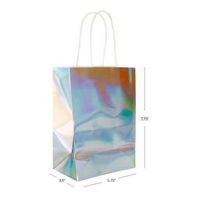 Koyal Wholesale Iridescent Party Bags with Handles, 5.75 x 7.75 inches, 25 Pack Holographic Silver Foil Gift Bags Image 3
