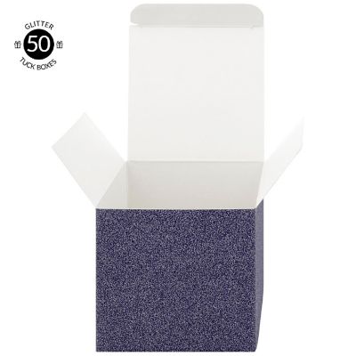 Koyal Wholesale Navy Blue  Glitter Gift Favor Tuck Boxes, 3" Cube Favor Box, Bulk 50-Pack, Party Favor Gift Box Image 3