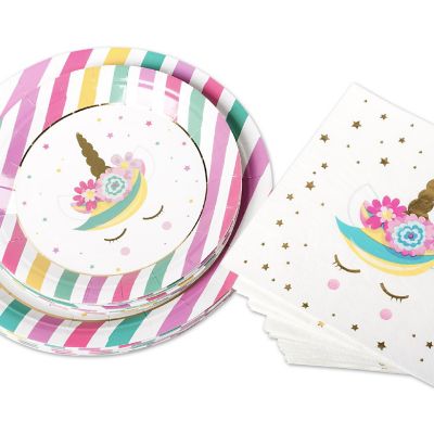 Koyal Wholesale Tableware Unicorn Party Plates and Napkins Set, 40-Pack Image 1