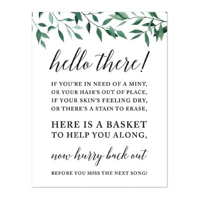 Koyal Wholesale Wedding Party Signs, Natural Greenery, Ladies Bathroom Basket, 1-Pack Image 1