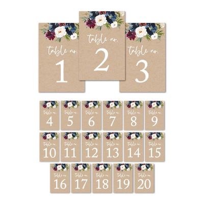 Kraft Floral Table Numbers 1-20 4x6 Image 1