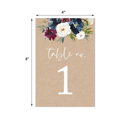 Kraft Floral Table Numbers 1-20 4x6 Image 1