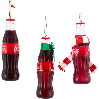 Kurt Adler Coca-Cola Bottle Plastic Christmas Ornaments Set of 3- 4.75 Inches Image 1