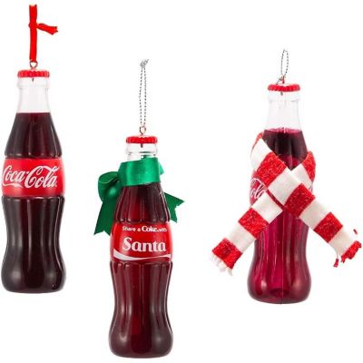 Kurt Adler Coca-Cola Bottle Plastic Christmas Ornaments Set of 3- 4.75 Inches Image 2