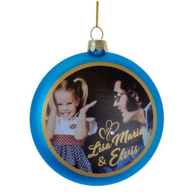 Kurt Adler Elvis Presley and Lisa Marie Glass Disc Ornament, 3 inches Image 1