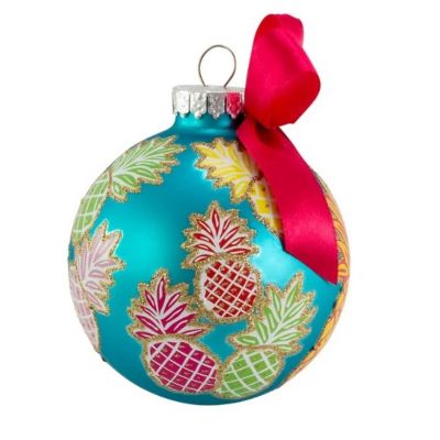Kurt Adler Glass Pineapple Pattern Ball Christmas Tree Ornaments Box Set of 6 Image 2