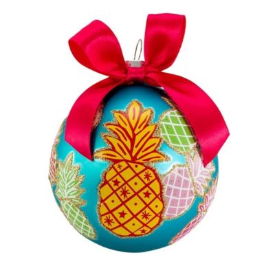 Kurt Adler Glass Pineapple Pattern Ball Christmas Tree Ornaments Box Set of 6 Image 3