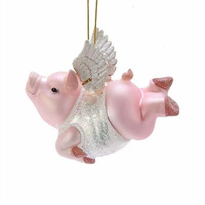 Kurt Adler Noble Gems Glass Ornament, Flying Pig with Wings Image 1