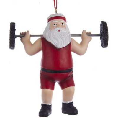 Kurt Adler Resin Christmas Tree Ornament, Santa Weightlifter Image 1