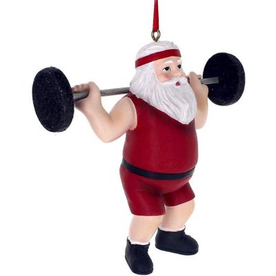 Kurt Adler Resin Christmas Tree Ornament, Santa Weightlifter Image 2