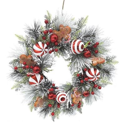 Kurt Adler Un-Lit Gingerbread Flocked Wreath, 20in Image 1