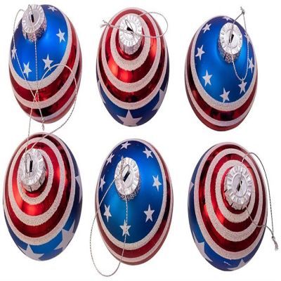 Kurt S. Adler Kurt Adler 80MM Red, White and Blue Stars and Stripes Glass Ball, 6 Piece Box Ornament Image 1