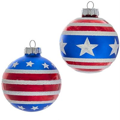 Kurt S. Adler Kurt Adler 80MM Red, White and Blue Stars and Stripes Glass Ball, 6 Piece Box Ornament Image 2