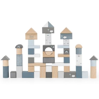 Label Label: 50Pc Wooden Blocks Set - Blue, Stacking Toy, Ages 2+ Image 1