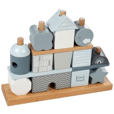 Label Label: Stacking Blocks House - Blue, Wooden &amp; Colored Blocks, 18M+ Image 1