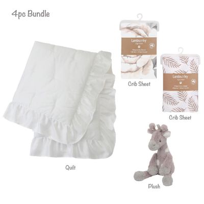 Lambs & Ivy 4-Piece Signature Floral/Leaf Baby Crib Bedding Set - White/Gray Image 1