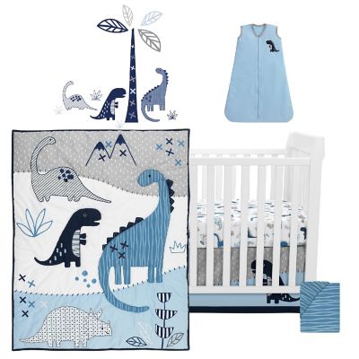 Lambs & Ivy Baby Dino Blue/White Dinosaur Nursery 6-Piece Crib Bedding Set Image 1