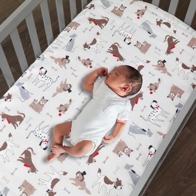 Lambs & Ivy Bow Wow Dog/Puppy Breathable 100% Cotton Baby Fitted Crib Sheet Image 1