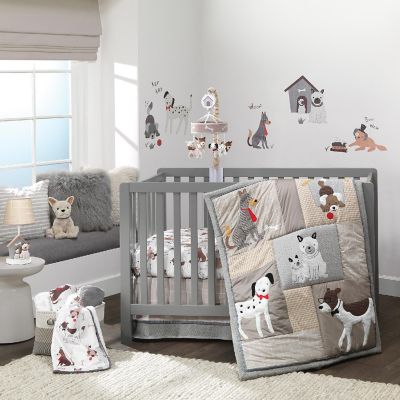 Lambs & Ivy Bow Wow Gray/Tan Dog/Puppy Nursery 4-Piece Baby Crib Bedding Set Image 1
