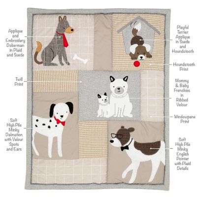 Lambs & Ivy Bow Wow Gray/Tan Dog/Puppy Nursery 4-Piece Baby Crib Bedding Set Image 2