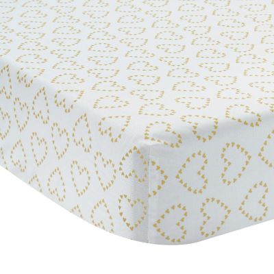 Lambs & Ivy Confetti White with Gold Hearts 100% Cotton Baby Fitted Crib Sheet Image 1