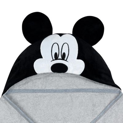 Lambs & Ivy Disney Baby Mickey Mouse Gray Cotton Hooded Baby Bath Towel Image 1
