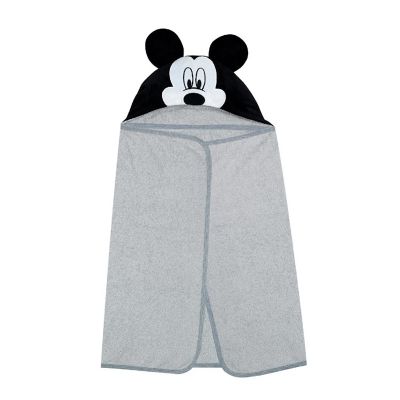 Lambs & Ivy Disney Baby Mickey Mouse Gray Cotton Hooded Baby Bath Towel Image 2